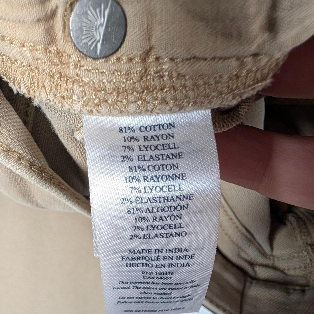 Faherty Jeans Mens 32x32 Beige Slim Straight Stretch Denim Pants Leather Patch - Picture 5 of 13